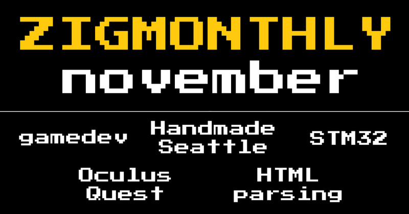 Cover image for Zig monthly, November 2021: Pixel art editor, meetup talks, Advent of Code & more