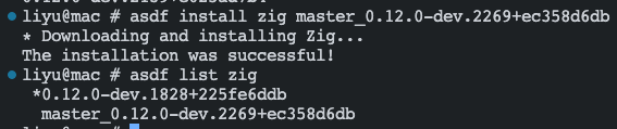 install zig master version with asdf