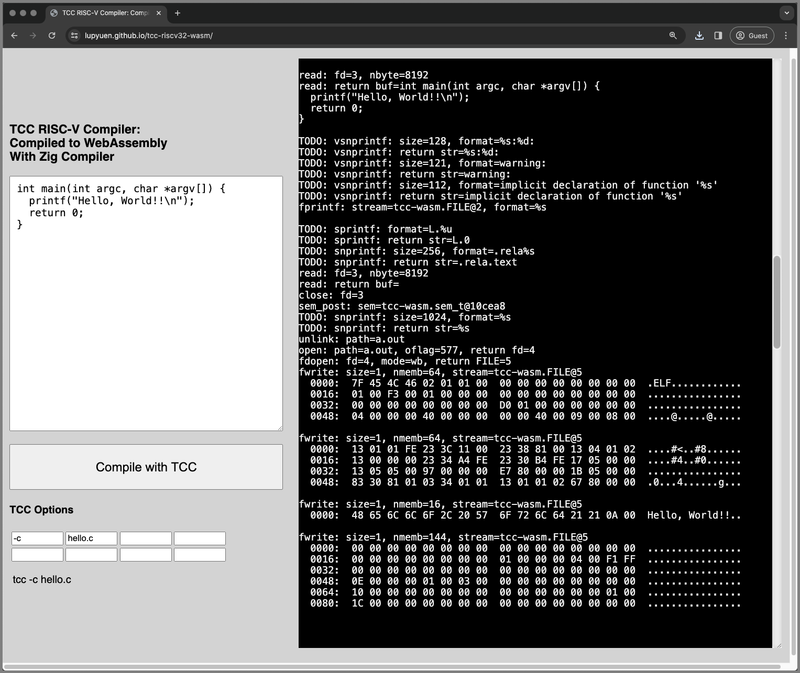 Online Demo of TCC Compiler in WebAssembly
