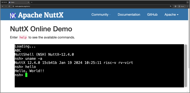 Online Demo of Apache NuttX RTOS